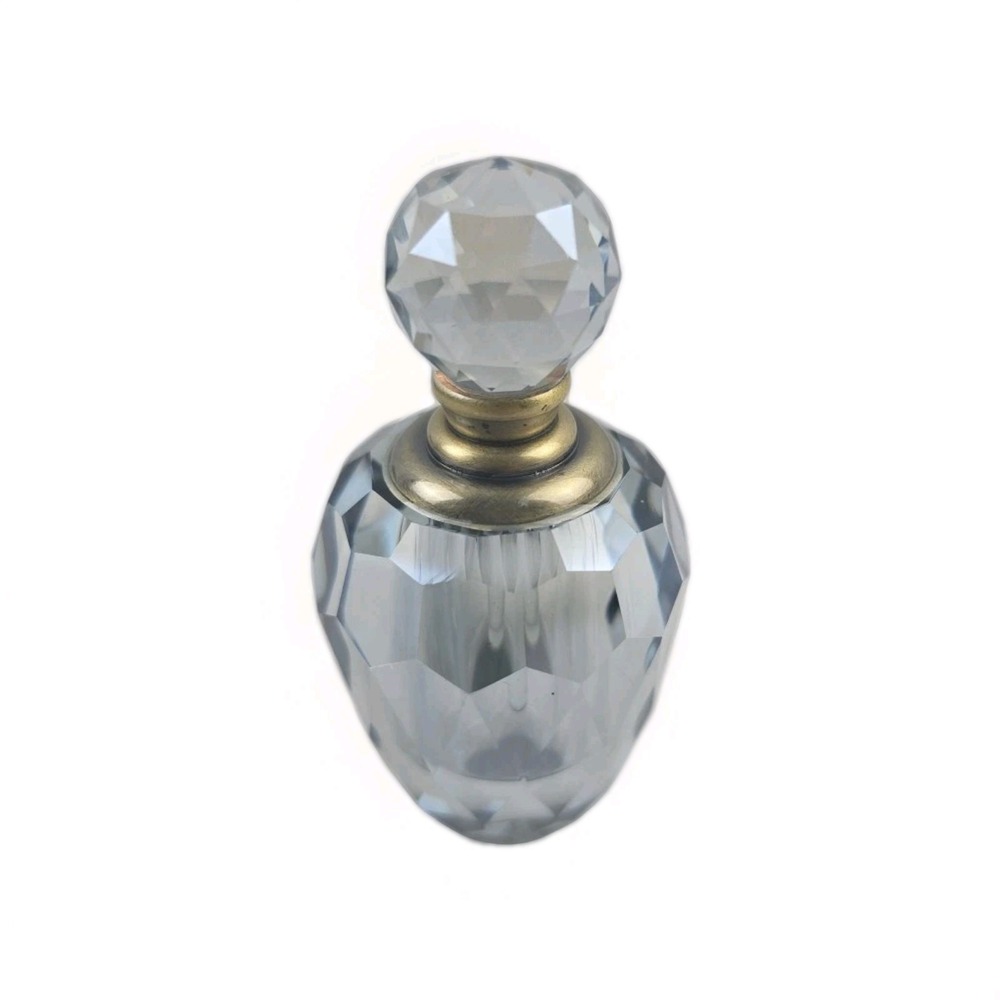 Signed Oleg Cassini Diamond Cut Crystal Mini Perfume Bottle w/ Stopper STUNNING!